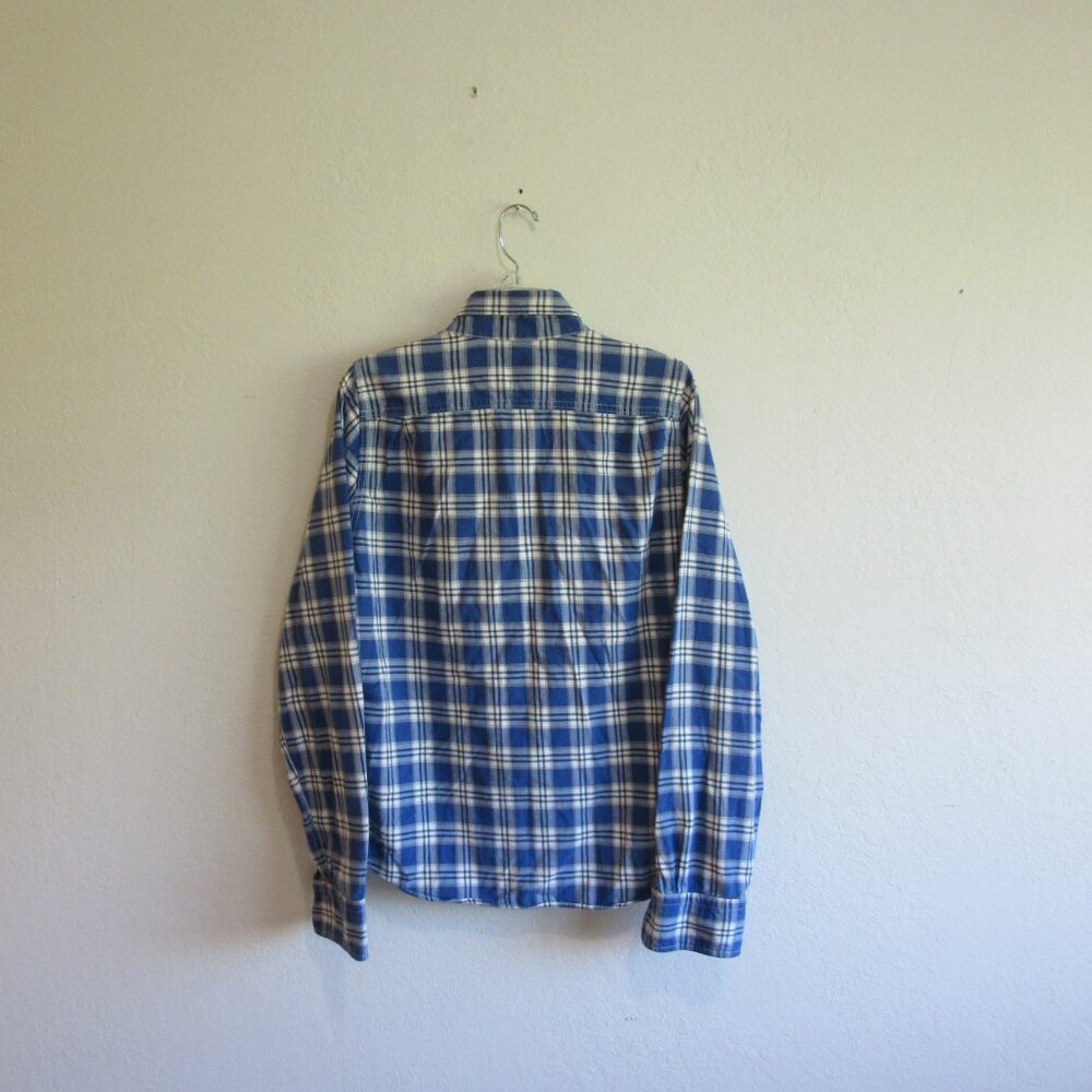 Abercrombie & Fitch Muscle Blue Plaid Flannel M Button Casual Shirt - Picture 3 of 4